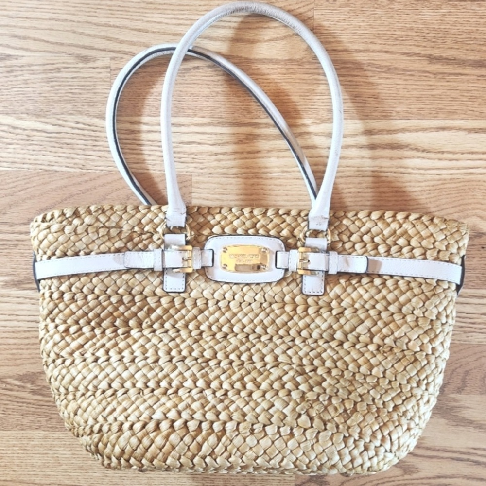 Michael Kors Straw Tote Bag with White Accents